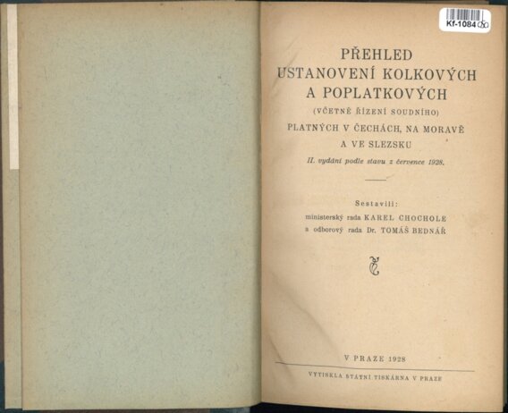 Přehled ustanovení kolkových a poplatkových (včetně řízení soudního) platných v Čechách, na Moravě a ve Slezsku II. vydání