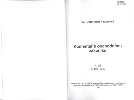Komentář k obchodnímu zákoníku 4. díl