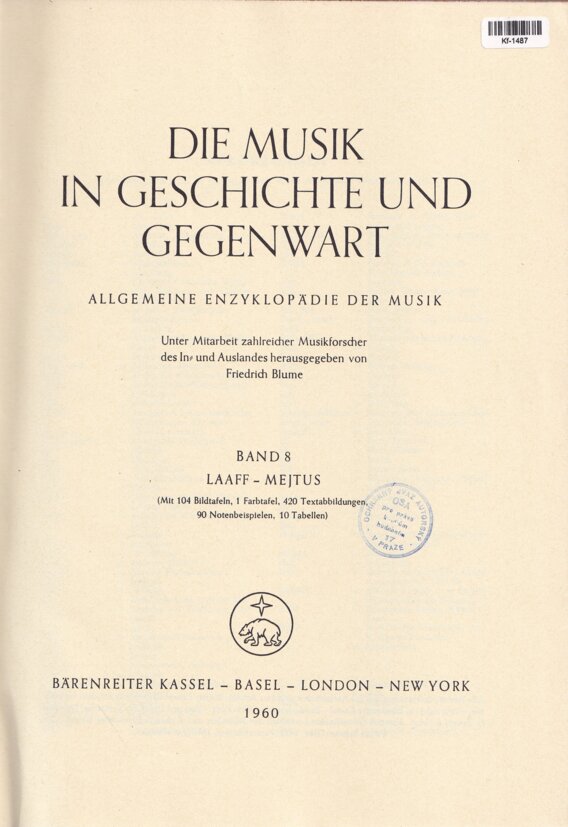Die Musik in Geschichte und Gegenwart, Band 8: Laaff - Mejtus