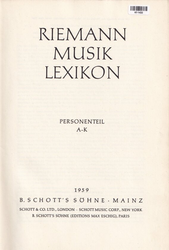 Riemann Musik Lexikon Personenteil A-K