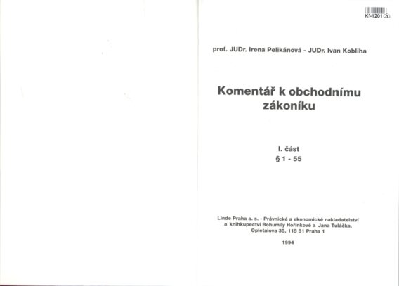 Komentář k obchodnímu zákoníku - I. část