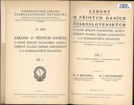 Zákony o přímých daních Československých díl I.