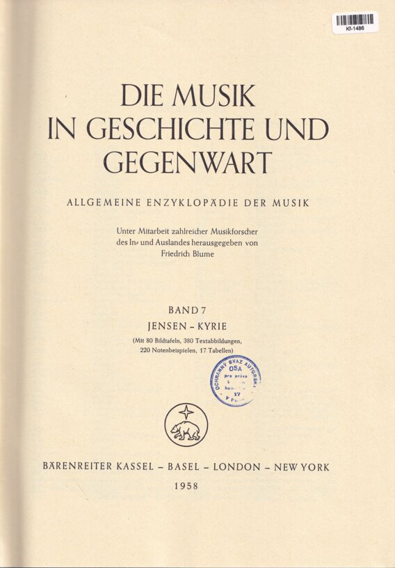 Die Musik in Geschichte und Gegenwart, Band 7: Jensen - Kyrie