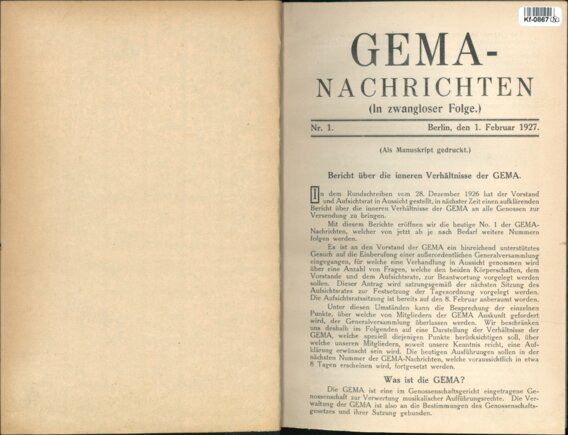 Bericht über die inneren Verhältnisse der GEMA