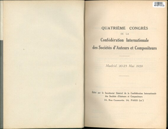Quatrieme Congres de la Confédération Internationale des Sociétés d'Auteurs et Compositeurs