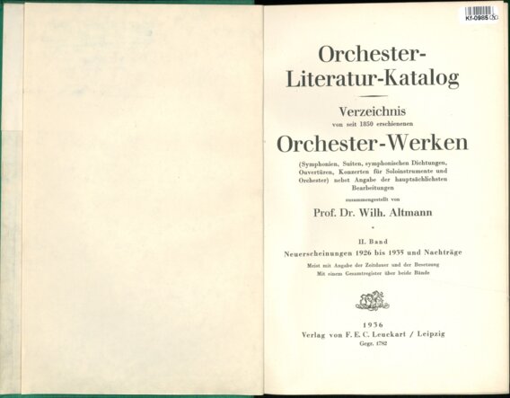 Orchester - Literatur - Katalog