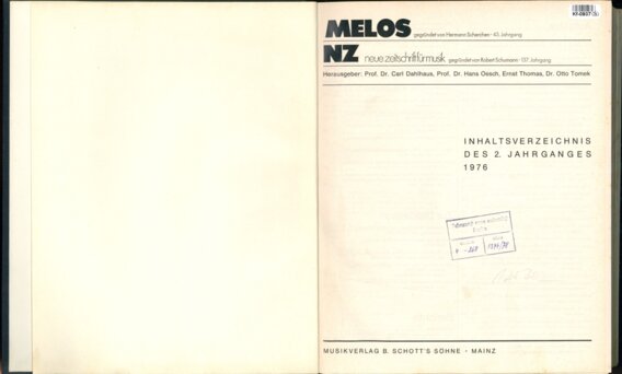 INHALTSVERZEICHNIS DES 2. JAHRGANGES