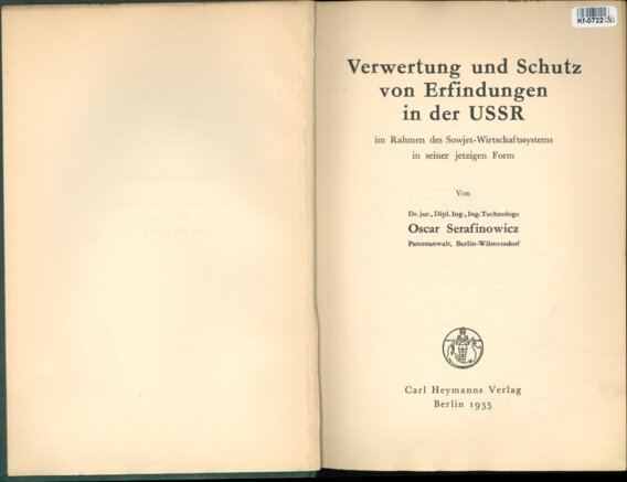Verwertung und Schutz von Erfindungen in der USSR