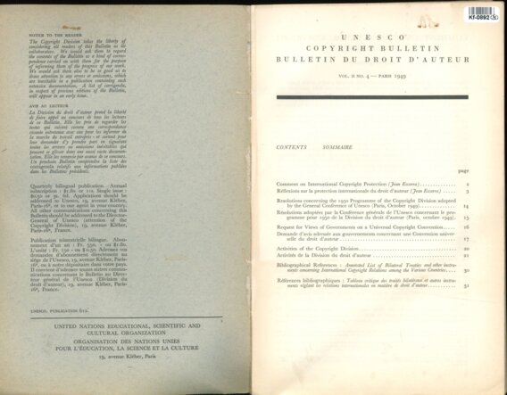 UNESCO COPYRIGHT BULLETIN BULLETIN DU DROIT D'AUTEUR - VOL. II.