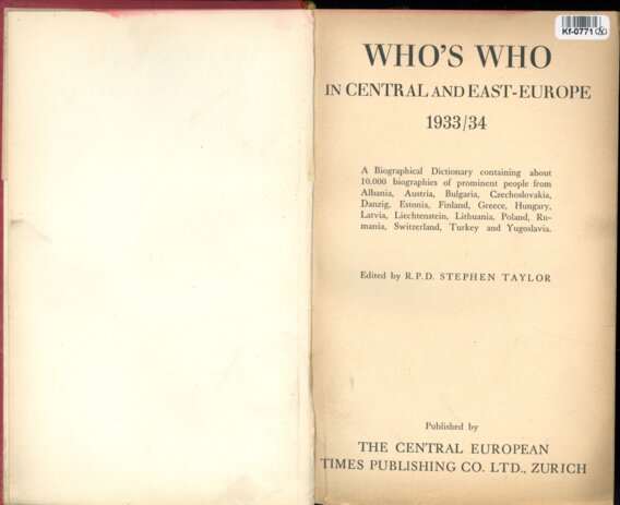 Who's who in central and east - Europe 1933/1934