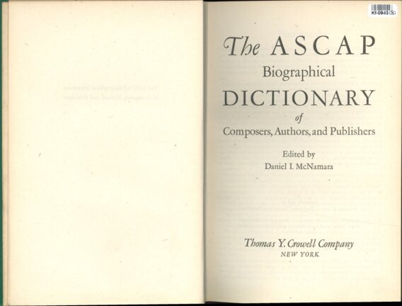 The ascap Biographical Dictionary of Composers, Authors and Publishers