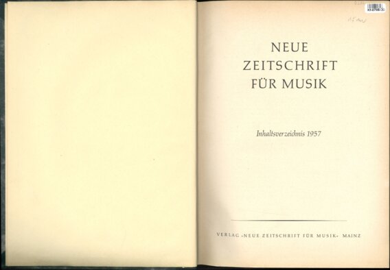 NEUE ZEITSCHRIFT FÜR MUSIK