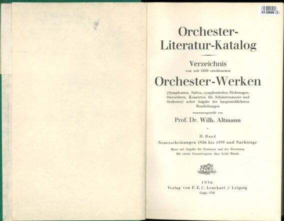 Orchester - Literatur - Katalog II. Band