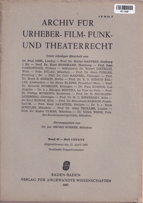 Archiv für Urheber-Film-Funk und Theaterrecht