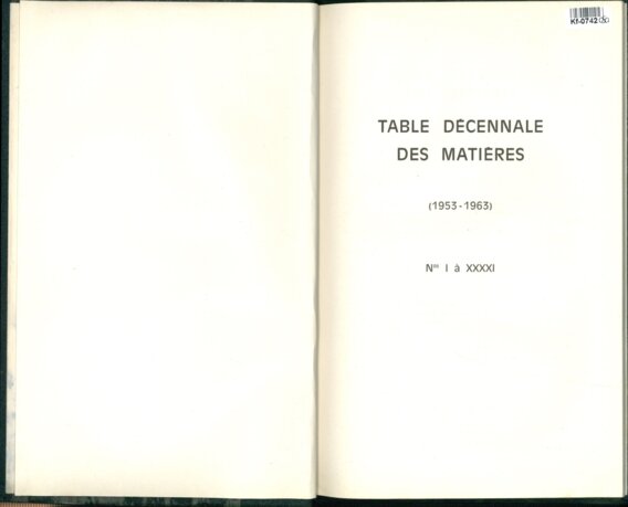 TABLE DÉCENNALE DES MATIERES