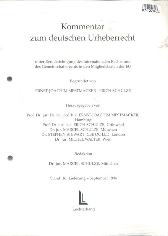 Kommentar zum deutschen Urheberrecht