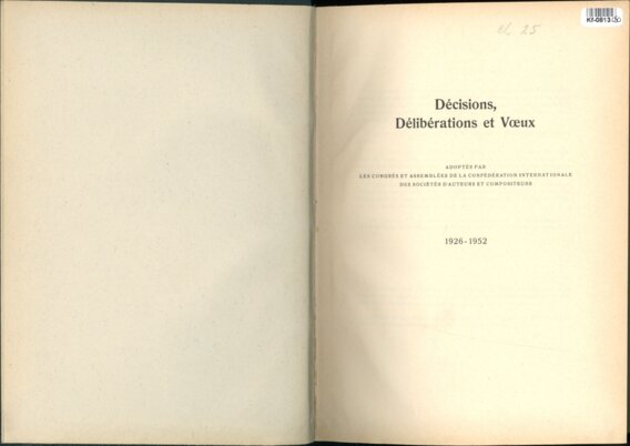 Décisions, Délibérations et Voeux 1926-1952