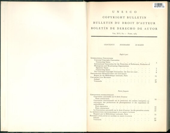 UNESCO COPYRIGHT BULLETIN BULLETIN  DU  DROIT D'AUTEUR BOLETÍN DE DERECHO DE AUTOR