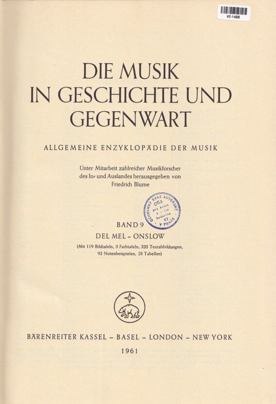 Die Musik in Geschichte und Gegenwart, Band 9: Del Mel - Onslow