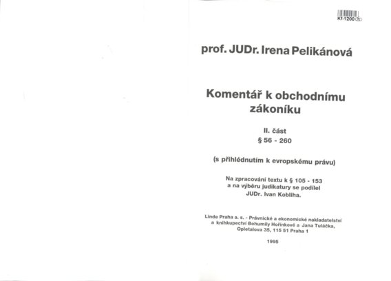 Komentář k obchodnímu zákoníku - II. část