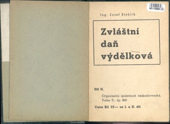 Zvláštní daň výdělková Díl II