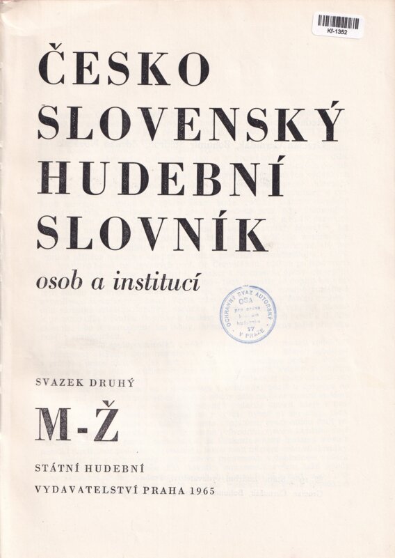Česko Slovenský Hudební Slovník osob a institucí M-Ž