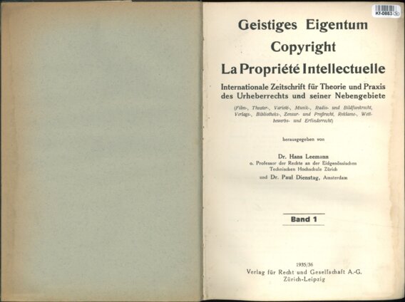 Internationale Zeitschrift fůr Theorie und Praxis des Urheberrechts und seiner Nebengebiete - Band 1 1935/1936