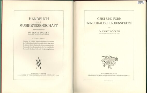 Handbuch der Musikwissenschaft - Geist und form im Musikalischen Kunstwerk