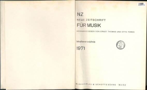 NZ NEUE ZEITSCHRIFT FÜR MUSIK