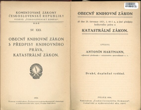 Obecný knihovní zákon, katastrální zákon