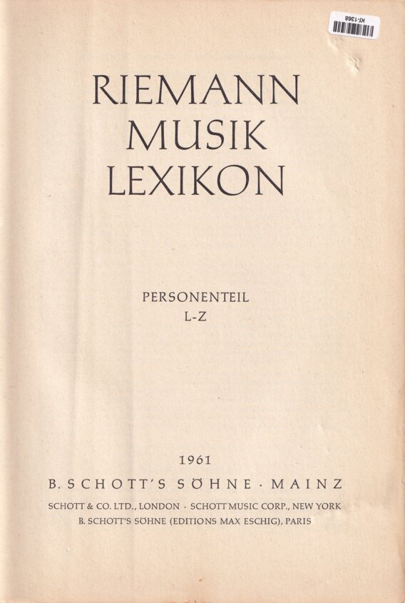 Riemann Musik Lexikon Personenteil L-Z