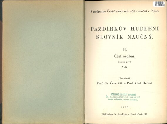 Pazdírkův hudební slovník naučný II. - Část osobní, svazek prvý