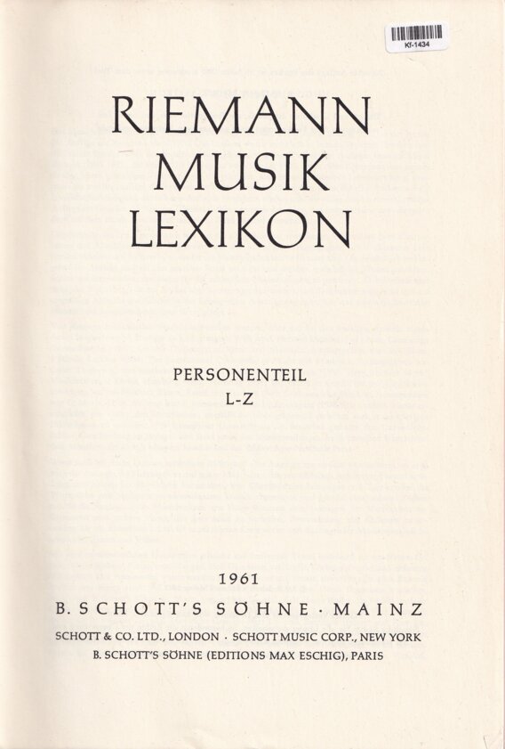 Riemann Musik Lexikon Personenteil L-Z
