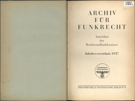 Archif für Funkrecht - Amtsblatt der Reichsrundfunkkammer