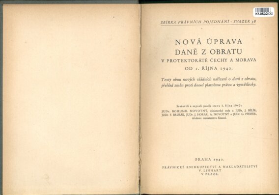 Nová úprava daně z obratu v protektorátě Čechy a Morava od I. října 1940
