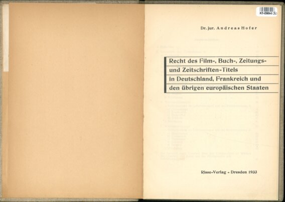 Recht des Film, Buch, Zeitungs und Zeitschrifren Tiles in Deutschland, Frankreich und den übrigen eurropäischen Staaten