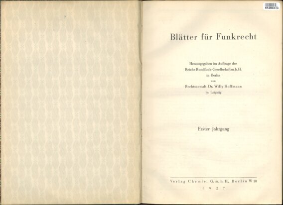 Herausgegeben im Auftrage der Reichs-Rundfunk-Gesellschaft m. b. H. in Berlin
