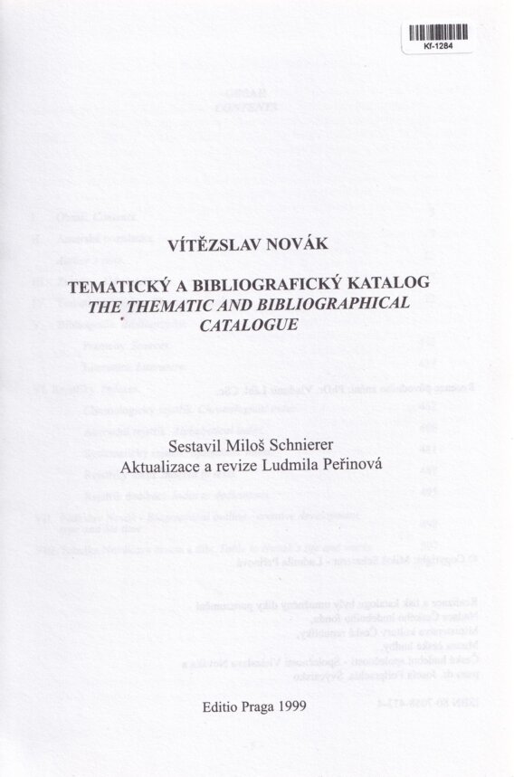 Vítězslav Novák: Tematický a bibliografický katalog