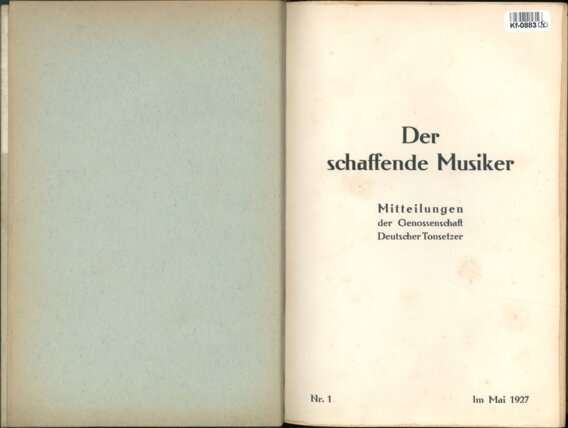 Der schaffende Musiker - Mitteilungen der Genossenschaft Deutscher Tonsetzer