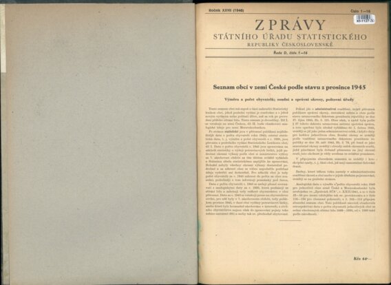 Zprávy státního úřadu statistického republiky Československé - Seznam obcí v zemi České podle stavu z prosince 1945