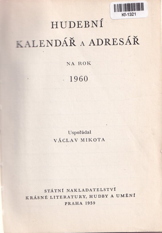 Hudební kalendář a adresář na rok 1960
