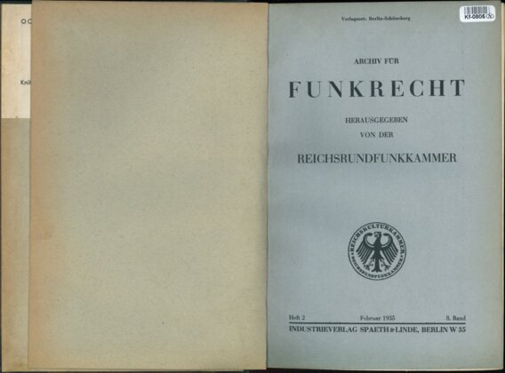 Archif für Funkrecht - Herausgegeben von der Reichsrundfunkkammer