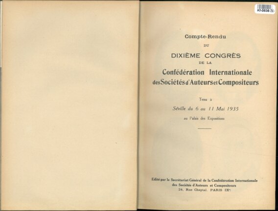 Compte - Rendu du Dixieme Congres de la Confédération Internationale des Sociétés d'Auteurs et Compositeurs