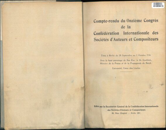 Compte-rendu du Onziéme Congrés de la Confédération Internationale des Sociétés ďAuteurs et Compositeurs