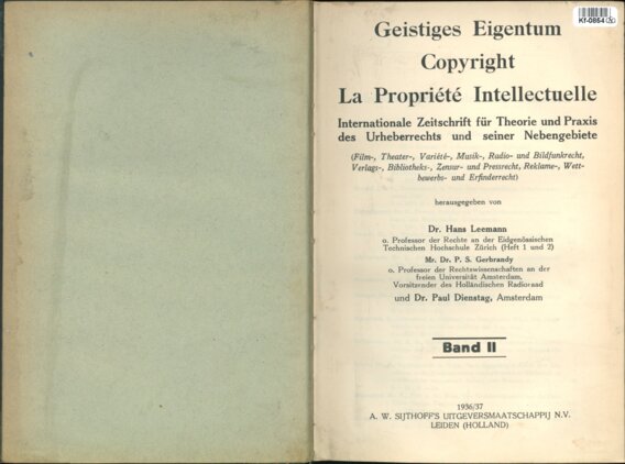 Internationale Zeitschrift fůr Theorie und Praxis des Urheberrechts und seiner Nebengebiete - Band 2 1936/1937