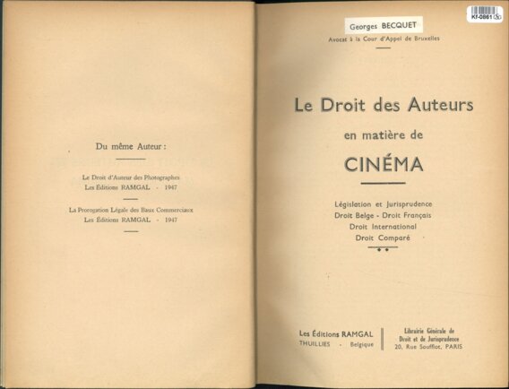 Le droit des Auteurs en matiere de Cinéma