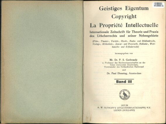 Internationale Zeitschrift fůr Theorie und Praxis des Urheberrechts und seiner Nebengebiete - Band 3 1937/1938