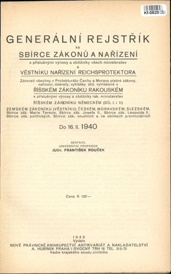 Generální rejstřík ke sbírce zákonů a nařízení