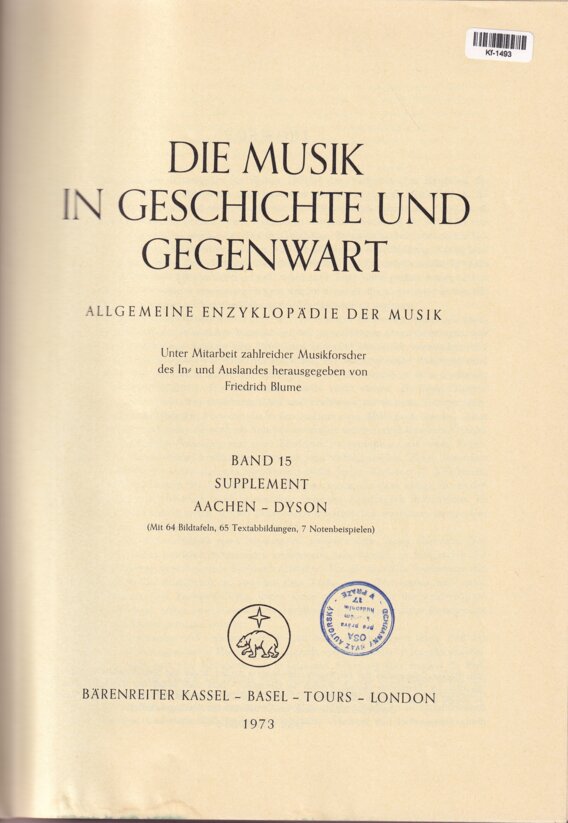 Die Musik in Geschichte und Gegenwart: Band 15 Aachen - Dyson