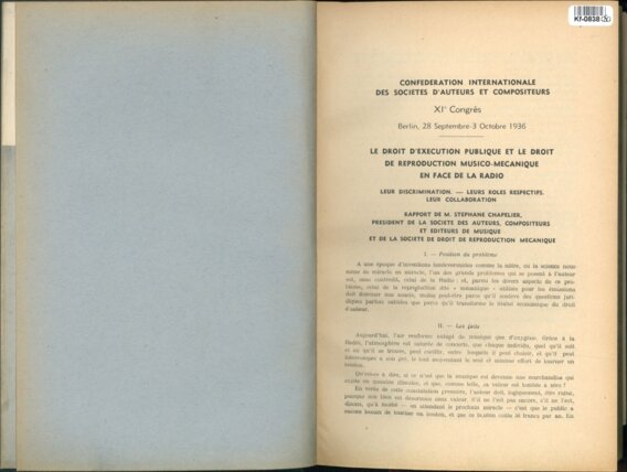 LE DROIT D'EXECUTION PUBLIQUE ET LE DROIT DE REPRODUCTDON MUSICO-MECANIQUE EN FACE DE LA RADIO - XI. CONGRES